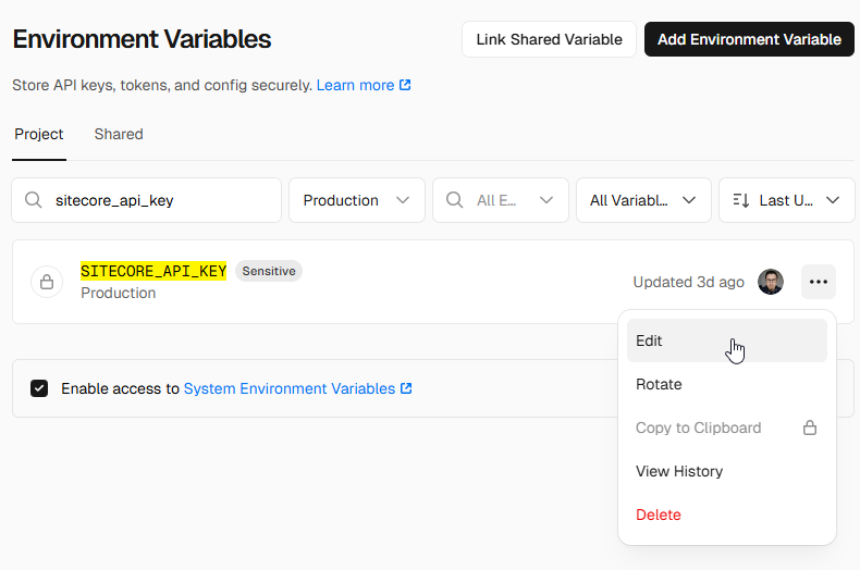 vercel env vars