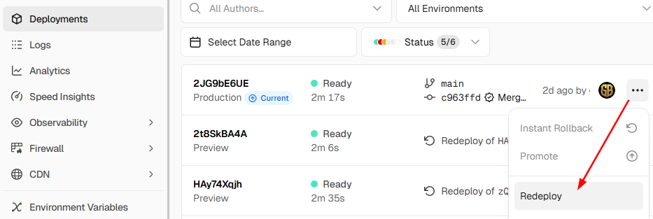 vercel deployments