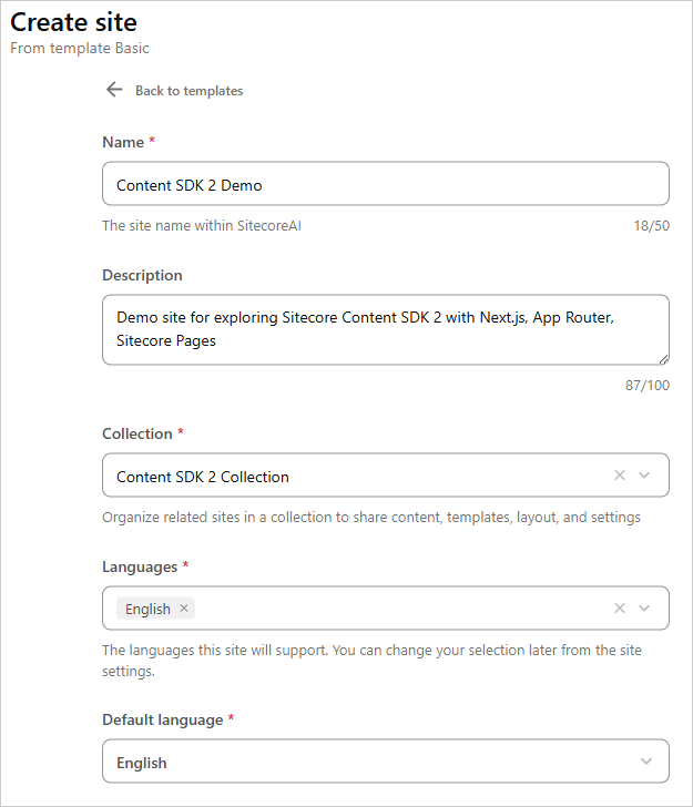 sitecoreai create site