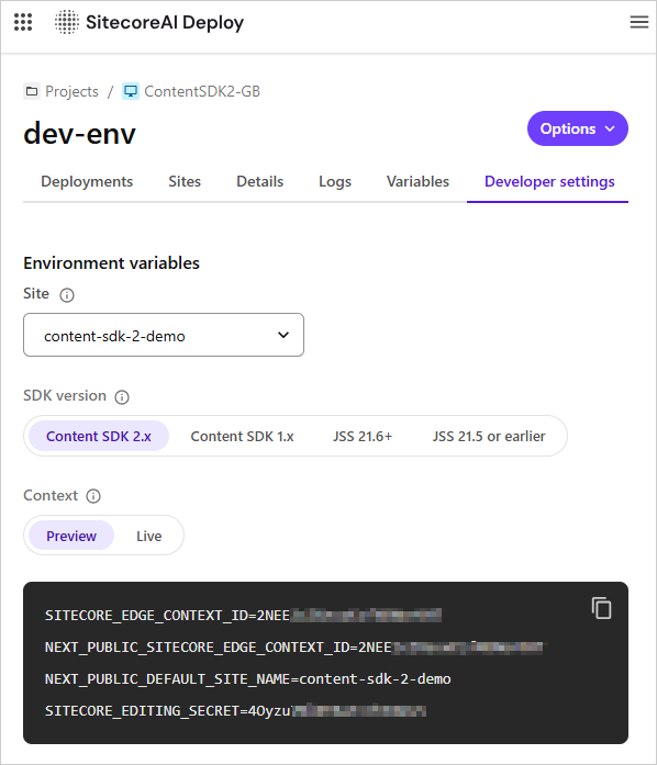 sitecoreai env variables
