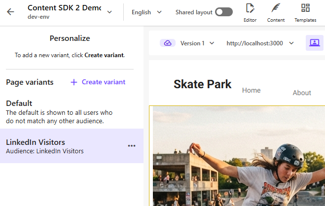 pages editor personalize created linkedin variant