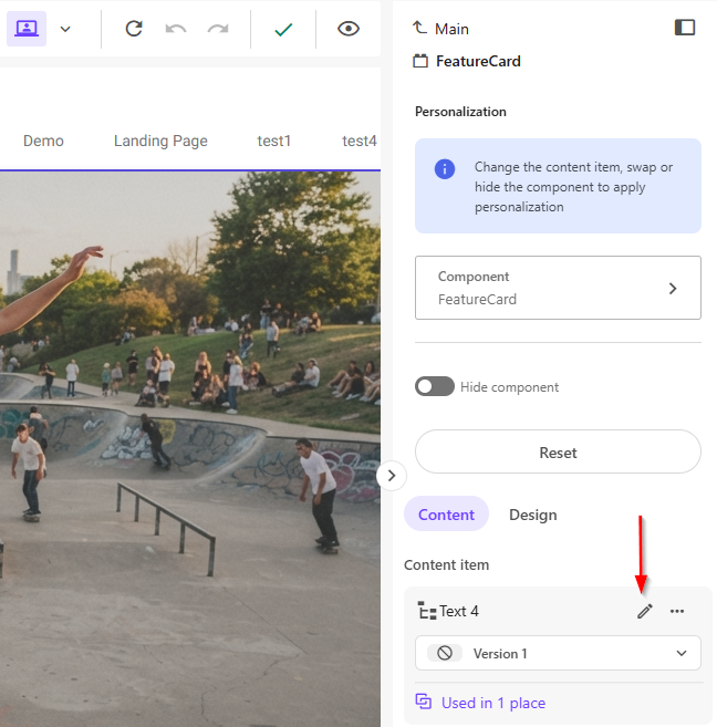 pages editor edit variant